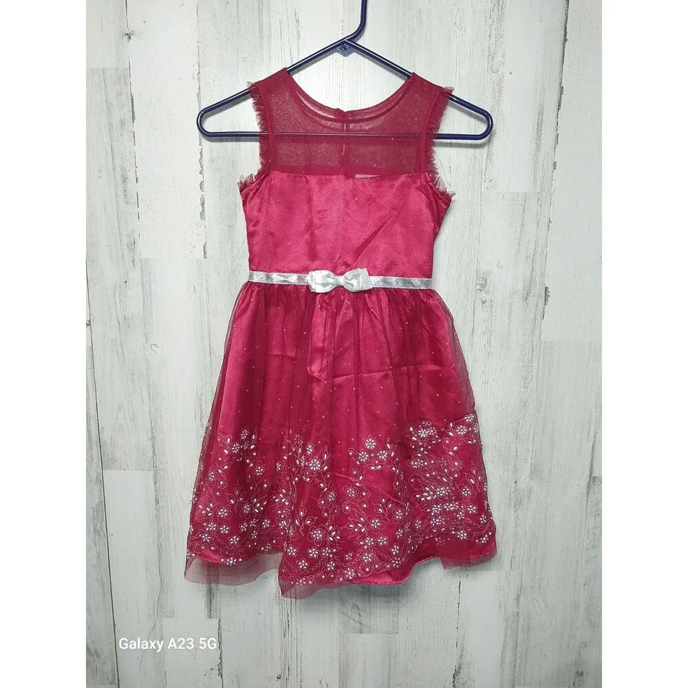 Jona Michelle Girls Sz 8  Red Dress w/  Silver Bling Floral